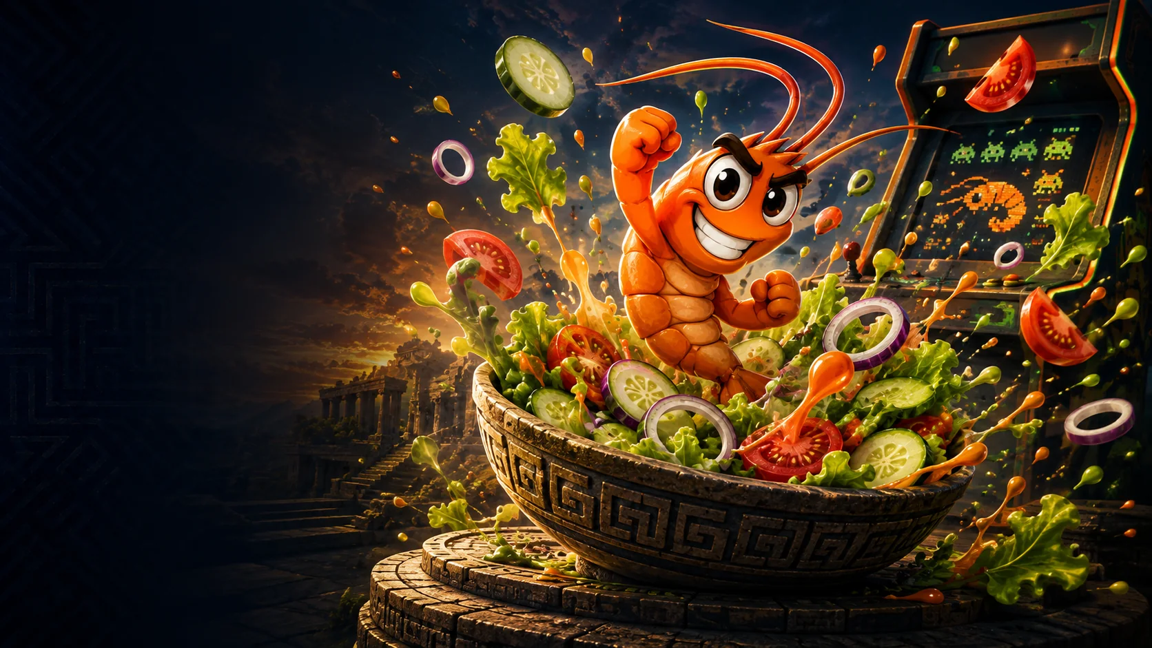 Skrimp Salad arcade salad splash artwork